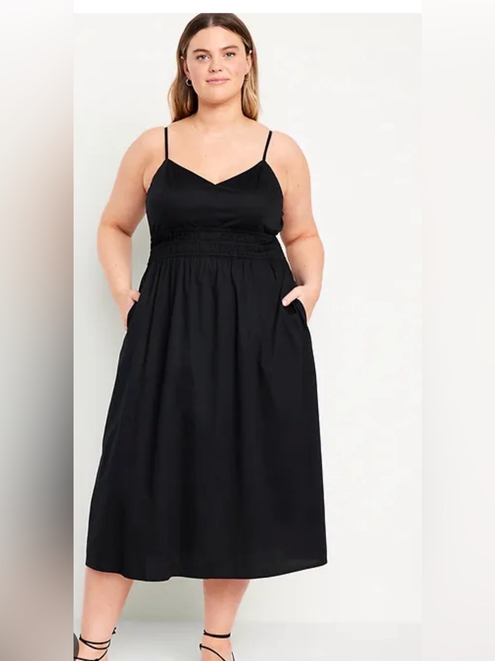 NWT Old Navy waist defined cami black midi dress size XXL